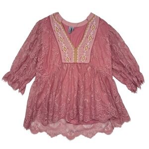 Anthropologie Blank London Top Women's XS Pink Lace Embroidered Romantic Boho